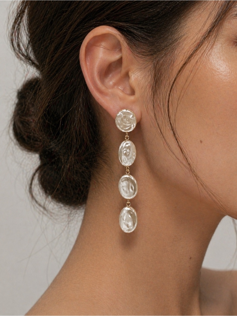 Gold-Tone Faux Pearl Disc Drop Earrings - Picture 3 of 3